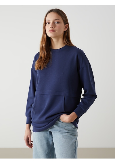 Lcw Modest Lacivert Bisiklet Yaka Oversize Kadın Sweatshirt Tunik