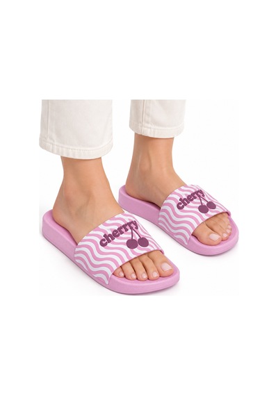 Erma Cherry Pembe Kiraz Desenli Ev Ve Banyo Terliği Standart