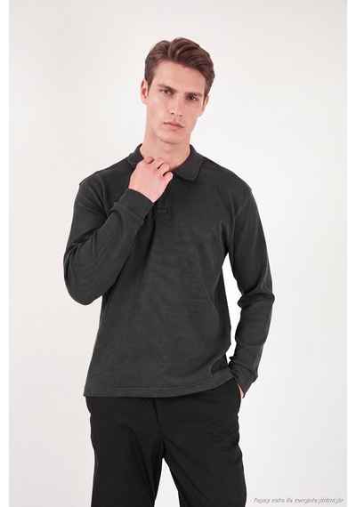 Buratti Pamuklu Düğmeli Polo Yaka Sweat Erkek Polo Yaka Sweat 5905838 Antrasit