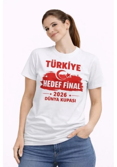 Efnaz Style Türkiye Baskılı Tişört Ay Yıldız 2026 Dünya Kupası Taraftar Forma T-shirt - Beyaz