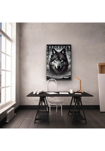 Asil Kurt Temalı Kanvas Tablo 70x100cm Siyah