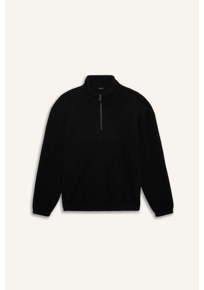Defacto Boxy Fit Dik Yaka Yarım Fermuarlı Polar Sweatshirt E8632ax25wnbk81 Siyah