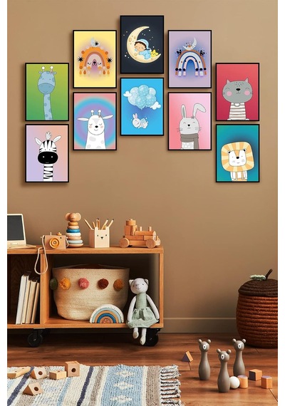 Çerçevesiz Çerçeve Görünümlü Bebek Odası Pano Sticker Bebek Mdf Tablo Seti Çocuklar Özc-mdf10f