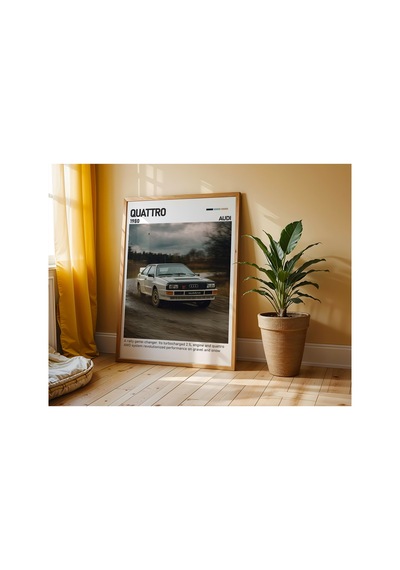 Audi Quattro Ahşap Çerçeveli Poster Tablo Rally Efsanesi Tasarım Ahşap 01