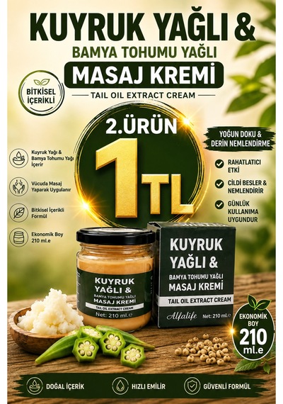 Alfalife Kuyruk Yağlı & Bamya Tohumu Yağlı Masaj Kremi 210 Ml - Bitkisel İçerikli Vücut Masaj Kremi
