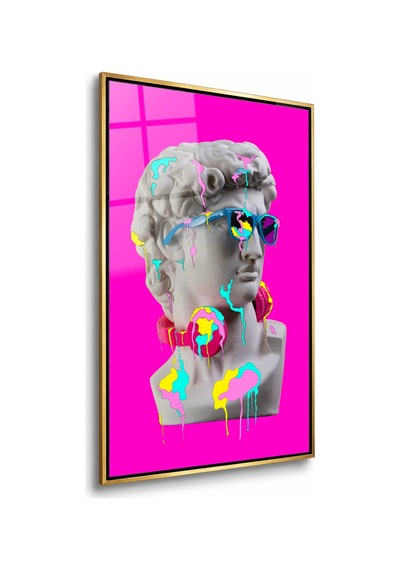 Boya Damlalı Pop Art Büst Gold Çerçeveli Cam Tablo