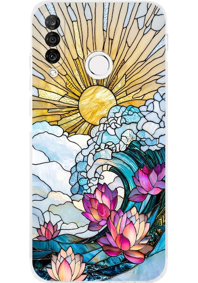 Printify Huawei P30 Lite İle Uyumlu Vitray Okyanus Sabahı Tasarımlı Şeffaf Silikon Kılıf Şeffaf