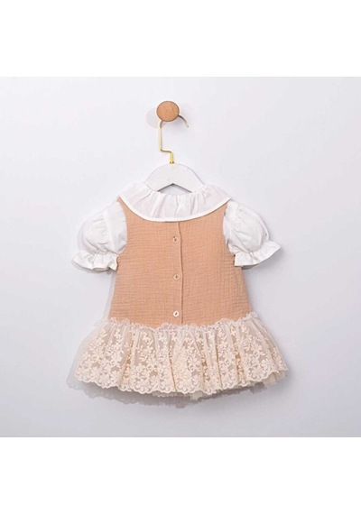 Ministok Maysa Dantelli Kısa Kollu Blüz Jile Kız Bebek Takım Bej