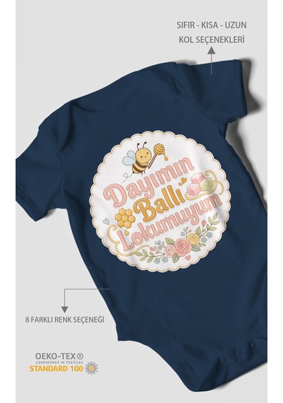 Morivokids Dayımın Ballı Lokumuyum Kısa Kollu Bebek Body %100 Pamuk Lacivert