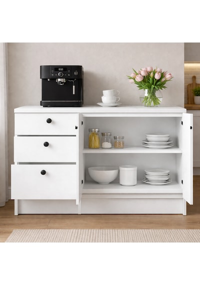 Roya Alt Modül-çok Amaçlı Dolap -130 Cm -2 Kapaklı-3 Çekmeceli-laminat Beyaz Tezgah Dahil Roya Alt Modül-çok Amaçlı Dolap -130 Cm -2 Kapaklı-3 Çekmeceli-laminat Beyaz Tezgah Dahil