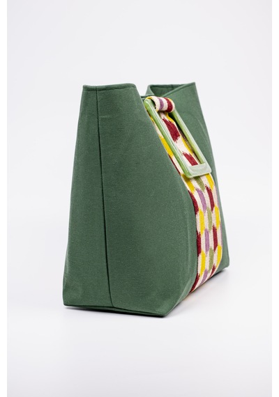 Fabric Craft Bag El Çantası Yeşil Duck Kumaş Astarlı Mıknatıslı 45x40 Yeşil