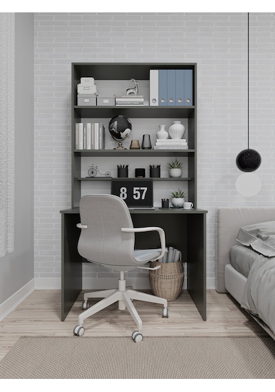 Asra Trend Raflı Çalışma Masası ÇM-03 %100 MDF Kitaplıklı Ofis Ders Masası Antrasit