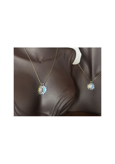 Desira Güneş Ay Figürlü Vintage Retro Kolye Gold