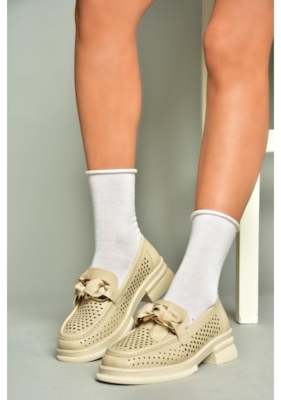 Fox Shoes U704137509 Bej Loafer Makosen Kadın Ayakkabı Bej