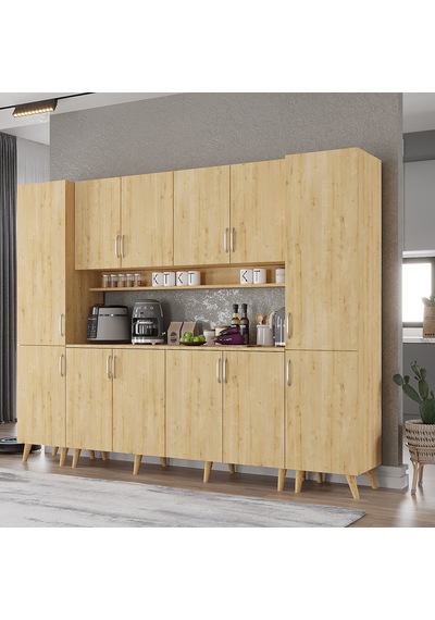 Della Kahve Köşesi Çok Amaçlı Dolap Kiler Mutfak Dolabı Meşe 210cm Meşe