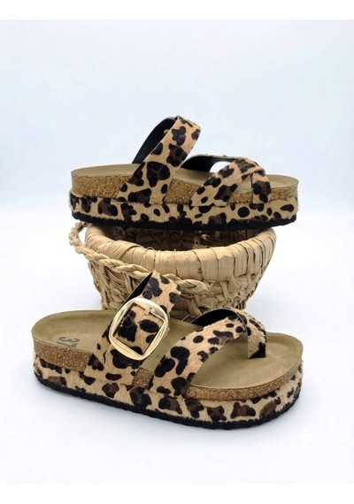 Mcdark Kadın Platform Taban 6 Cm Yüksek Düz Mantar Tek Parmak Terlik-leopar