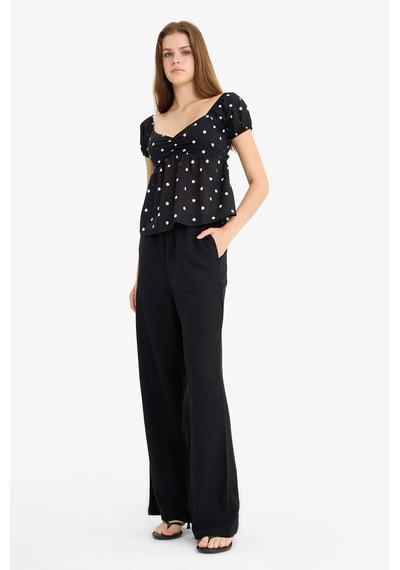 Defacto Wide Leg Cepli Yüksek Bel Standart Boy Keten Karışımlı Pantolon F5024ax25aubk27 Siyah