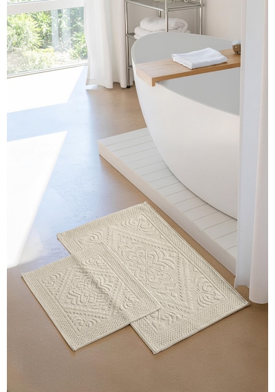 Soley Violeta 2'li Banyo Paspas Seti Kaymaz Taban %100 Pamuk 60x100 - 50x60 Cm Ekru