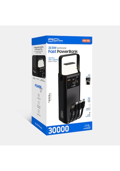 Acl Pw-112 22.5w Outdoor Hızlı Şarj Powerbank Siyah 30.000mah Kapasite, Çoklu Usb Çıkış, Dahili Ka Siyah Acl Pw-112 22.5w Outdoor Hızlı Şarj Powerbank Siyah 30.000mah Kapasite, Çoklu Usb Çıkış, Dahili Ka Siyah