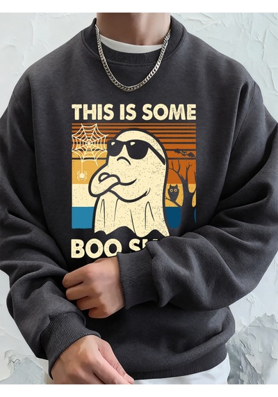 Startmore Startmorebu Biraz Şaka Yapılı Baskılı Erkek Sweatshirt Kışlık Yuvarlak Yaka Kapüşonlu Sweatshirt Sokak Antrasit