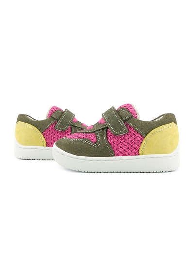 Rakerplus Bob Hakiki Deri Haki Yeşil Pembe Barefoot Cırtlı Lastikli Bebek Sneaker Ayakkabı Haki