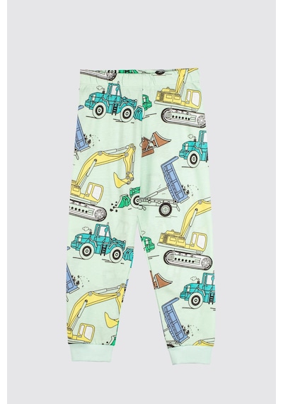 Zuzunga Ekskavatör Desenli %100 Pamuk Erkek Çocuk Pijama Takımı Mint