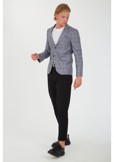 Sposo 5138 Dar Kalıp Kare Desenli Gri Erkek Blazer Ceket Gri