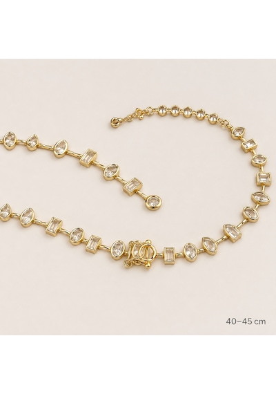 Oval, Damla Ve Baget Form Şeffaf Taşlı Kadın Kolye 40 45 Cm 14k Renkli