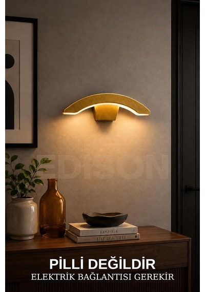 Tr Dekoratif Gold Yarım Ay Led Aplik, Modern Tasarım, İç Ve Dış Mekan Duvar Aydınlatması Genel
