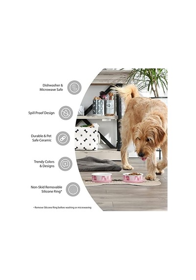 Dry Paw & Patch Seramik Evcil Hayvan Koleksiyonu, Orta Set, 15x5 Cm, Gri, 2 Parça Açık Ahşap
