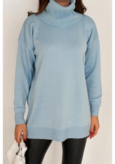 Asprin Fashion Degaje Yaka Triko Bluz Mavi + Hediye Kolye Mavi
