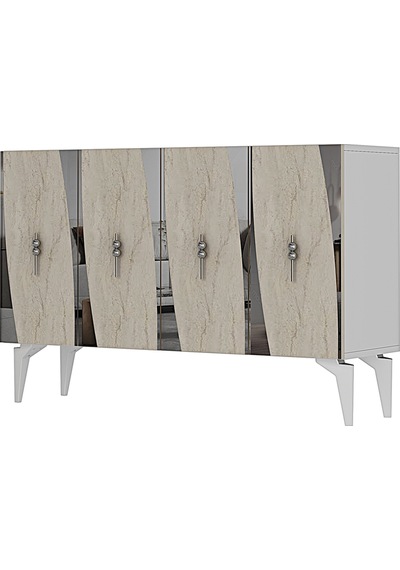 Ka1213bts Elips Konsol Ve Tv Sehpası Beyaz-traverten-silver 120cm