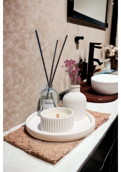 Dekoratif Mini Vazo Fresh Soft Oda Kokusu Dekoratif Mum Yuvarlak Stantlı Set
