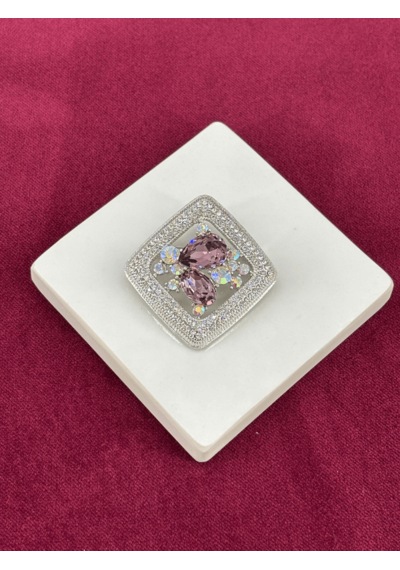 Mor Büyük Parlak Taşlı Kare Şekilli Silver Broş Silver
