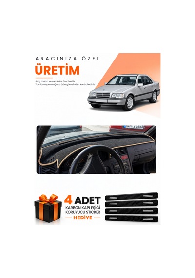 Mercedes W202 C-class 1993-2000 Uyumlu Torpido Koruma Örtüsü Oto Kılıfı - Siyah Bej
