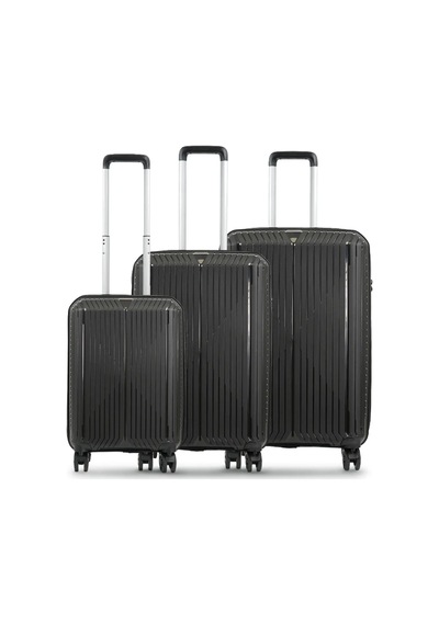 Ground Dikey Çizgili 3'lü Set Valiz 10728 Siyah - Gri