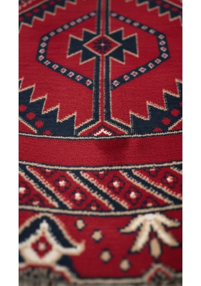 Nakış Serisi Kırmızı Zeminli Geometrik Motifli Şık Salon Halısı Af316 Red Çok Renkli