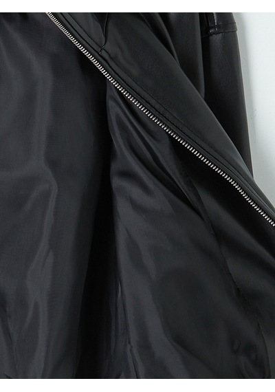 Lcwaıkıkı Classic Siyah Oversize Kadın Bomber Deri Görünümlü Ceket
