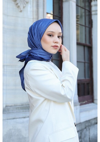 Eşarp - Premium Lux Original Monogram Eşarp İpek Vual, Yüksek Kalite, Hafif, Rahat, Şık, Scarf Mavi Lacivert Şeritli