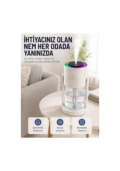 Astraltech Ultrasonik Hava Nemlendirici Renkli Led Işıklı Sessiz Oda Nemlendirme Cihazı