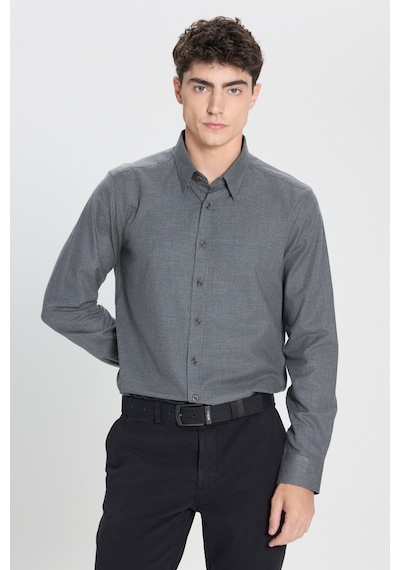 AC&Co / Altınyıldız Classics  Erkek Hakı %100 Pamuk Slim Fit Dar Kesim Düğmeli Yaka Flanel Gömlek Haki