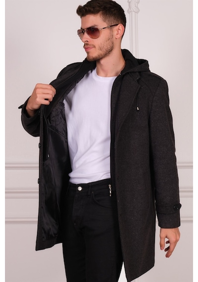 Plt8401 Dewberry Erkek Palto-Desenli Siyah-Desenli Siyah