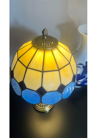 Yüceeller El Yapımı Eskitme Vitray Retro Abajur Masa Lambası Mavi