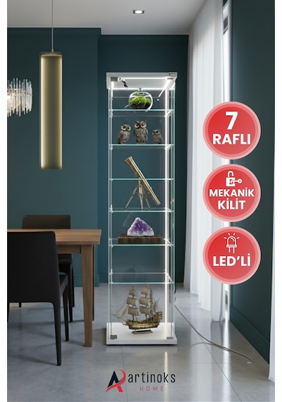 7 Raflı Kilitli Ledli Cam Vitrin Dolap Gümüşlük Koleksiyon Sergi Kitaplık Kapaklı Büfe Mutfak Raflı Beyaz 7 Raflı Kilitli Ledli Cam Vitrin Dolap Gümüşlük Koleksiyon Sergi Kitaplık Kapaklı Büfe Mutfak Raflı Beyaz