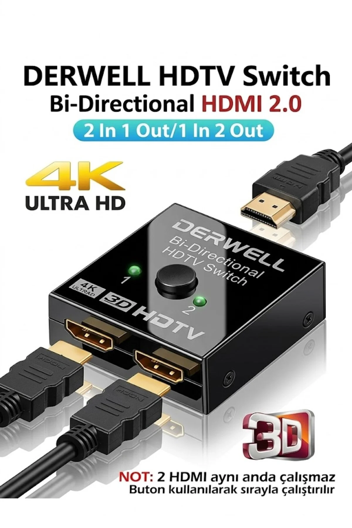 Yeni 2026 4k 2k 2 Port Çift Yönlü Hdmi Switch Splitter Ekran Monitör Çoklayıcı Çoğaltıcı Bidirection