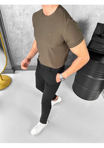Modefendi Yüksek Kalite Slimfit Merserize Kumaş Bisiklet Yaka Tshirt Haki