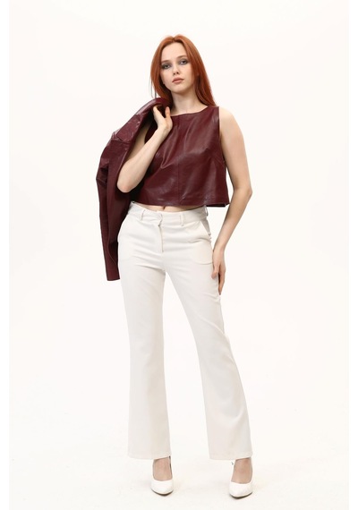 Leatinn Bordo Kadın Deri Crop