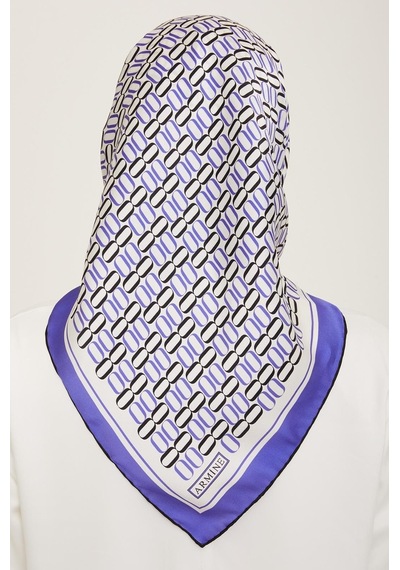 Armine Mor Geometrik Desen Tivil İpek Eşarp 9149-38