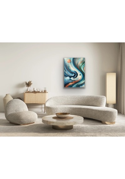 Northcity Turuncu Yeşil Mavi Soyut Kanvas Tablo 70x100cm Açık Yeşil
