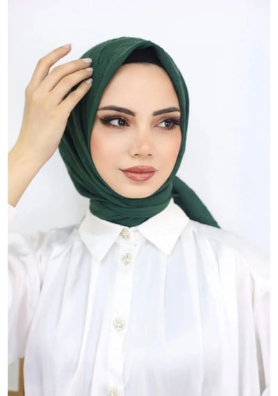 Melodi Scarf Kadın Tesettür Pratik Bambu Kraş Eşarp Zümrüt Yeşili Zümrüt Yeşili